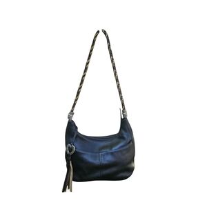 Brighton Barbados Ziptop Hobo Bag Pebbled Leather Black Braided Strap